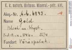 Etiketten zu Gold (NHMW-MIN-Ab6843)